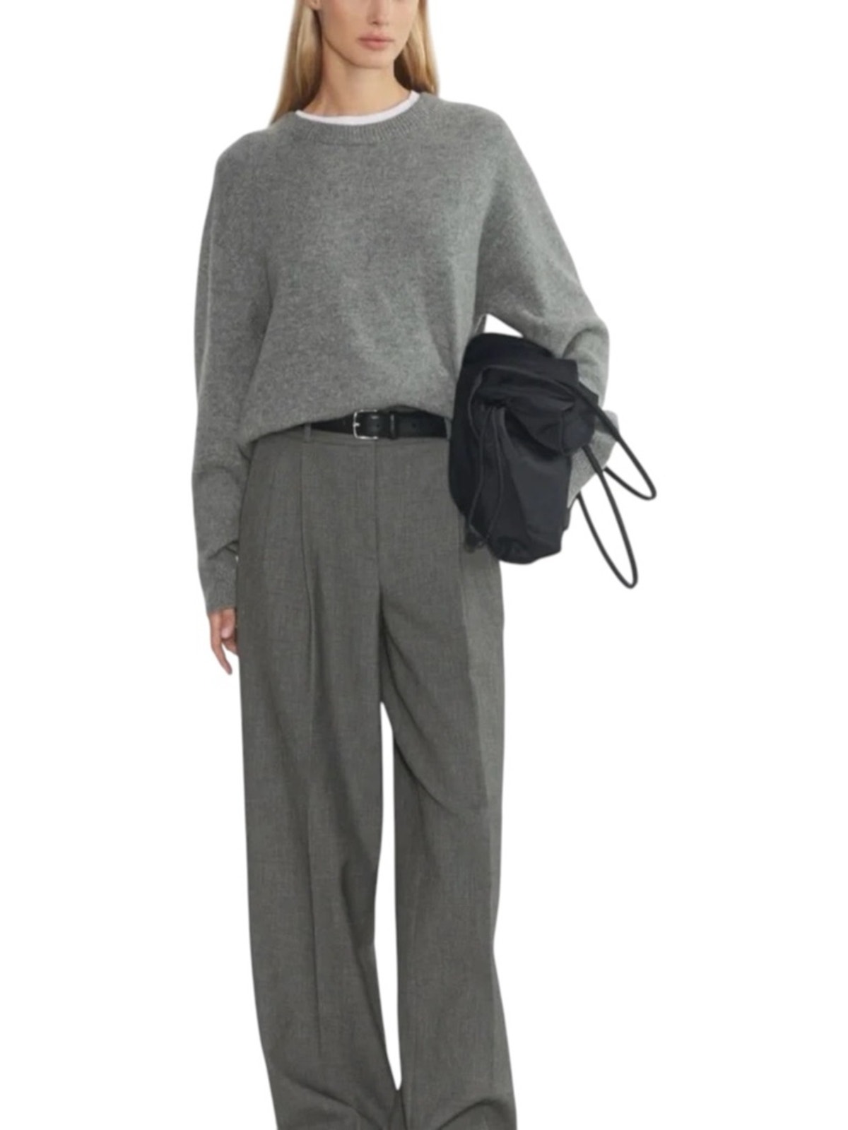 Aritzia Babaton Softly Structured High-Waisted Wide-Leg Pleated Pants Grey 14